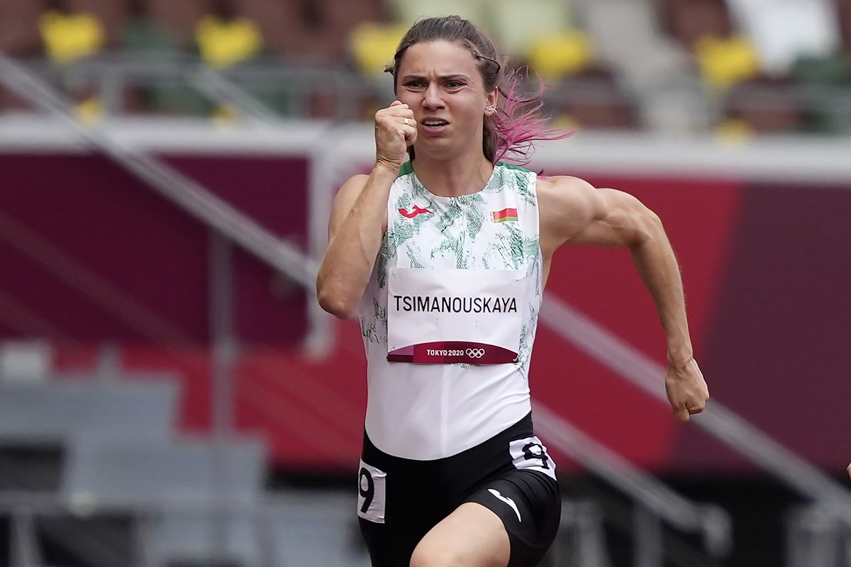 Krystsina Tsimanouskaya, of Belarus, runs in the women