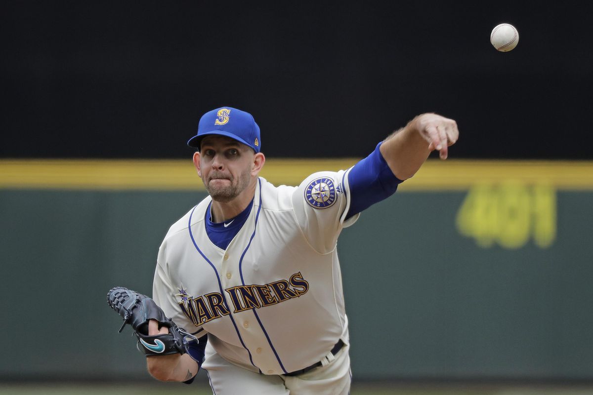 Seattle Mariners starting pitcher James Paxton throws against the Kansas City Royals during the sixth inning of a baseball game, Sunday, July 1, 2018, in Seattle. He pitched eight scoreless innings and struck out 11 batters. (Ted S. Warren / Associated Press)