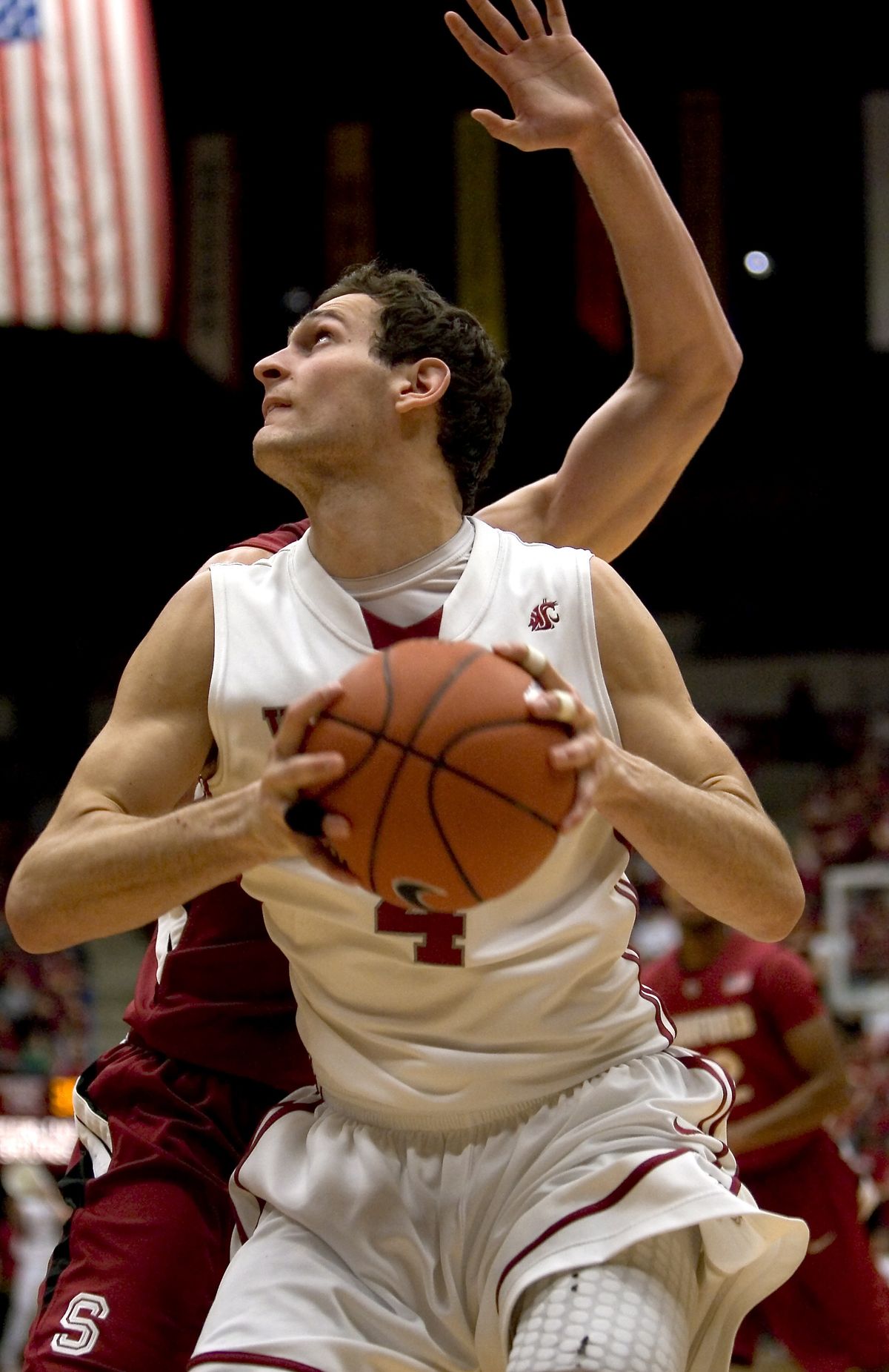 Washington State guard Nikola Koprivica, front, prepares to goes up for a layup during the second half of an NCAA college basketball game Saturday, Jan. 16, 2010, against Stanford at Beasley Coliseum in Pullman. Washington State won 77-73. (Dean Hare / Associated Press)