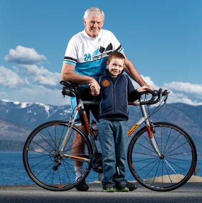 Above: Dave Sturgis, of Sandpoint, and 8-year-old Henry Sturgis, who is fighting cystinosis. Dave Sturgis recently completed Race Across America to to find a cure.