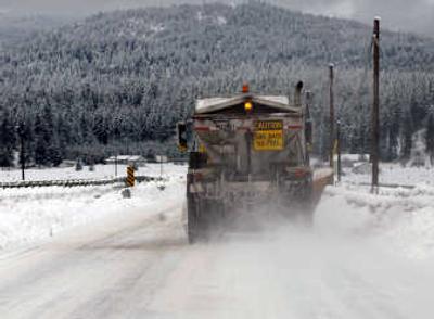
Don Goehri heads toward Newman Lake to plow Thompson Creek Road Monday. 
 (Liz Kishimoto / The Spokesman-Review)