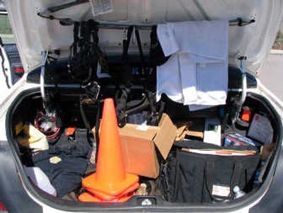
This is a photo of the  trunk of Coeur d'Alene Police Officer Craig Buhl's police cruiser. Photo courtesy of the Coeur d'Alene Police Department
 (Photo courtesy of the Coeur d'Alene Police Department / The Spokesman-Review)
