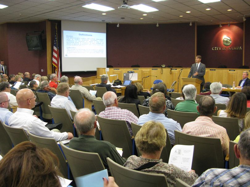Deputy Attorney General Brian Kane and Idaho Attorney General Lawrence Wasden help lead an open government workshop in Nampa on Wednesay, March 7, 2015. (Betsy Z. Russell)