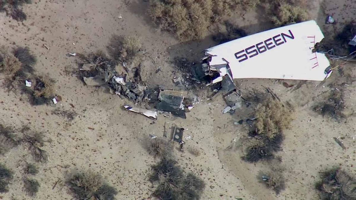 This image from video by KABC TV Los Angeles shows wreckage of what is believed to be SpaceShipTwo in Southern California
