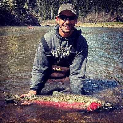 Scott Turner is pictured with his state-record 39.25-inch steelhead caught in the South Fork Clearwater River.  (COURTESY)