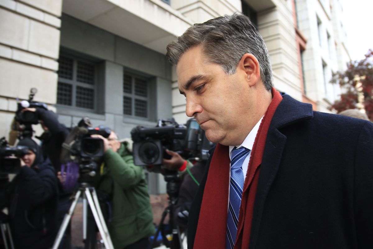 In this Nov. 14, 2018, photo, CNN’s Jim Acosta walks into federal court in Washington, to attend a hearing on a legal challenge against President Donald Trump’s administration. (Manuel Balce Ceneta / AP)