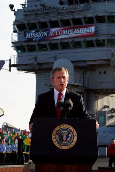 
President Bush speaks aboard the USS Abraham Lincoln off the California coast on May 1, 2003. Associated Press
 (File Associated Press / The Spokesman-Review)