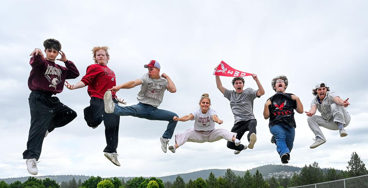 Seven Ferris High School students will be cheering next year in college. They are Eli Olney, Washington State University, left; Isaiah Howard, WSU; Balien Robinson, WSU; Carys Colley, Whitworth University; Devin Regal, Eastern Washington University; Meysonn Lewis, EWU; and Kolten Marsh, University of Idaho.  (DAN PELLE/FOR THESPOKESMAN-REVIEW)