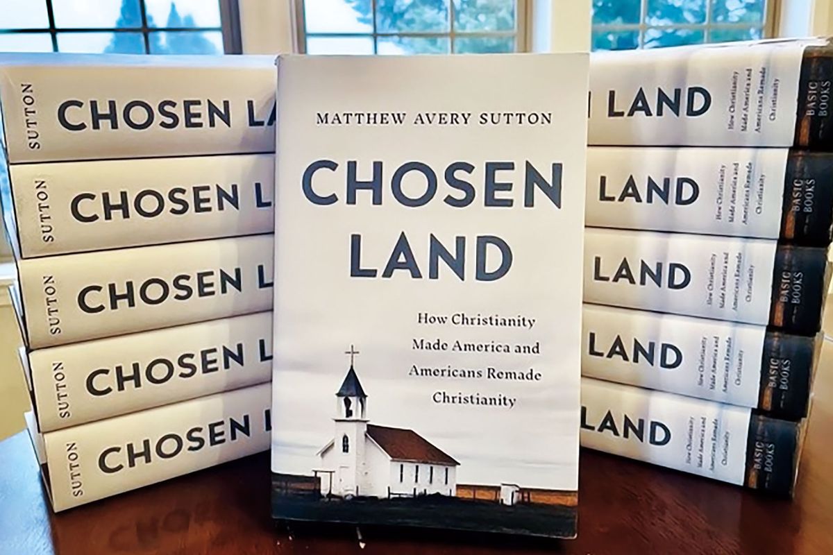Stacks of “Chosen Land” books by Matthew Sutton.  (Courtesy of Matthew Sutton)