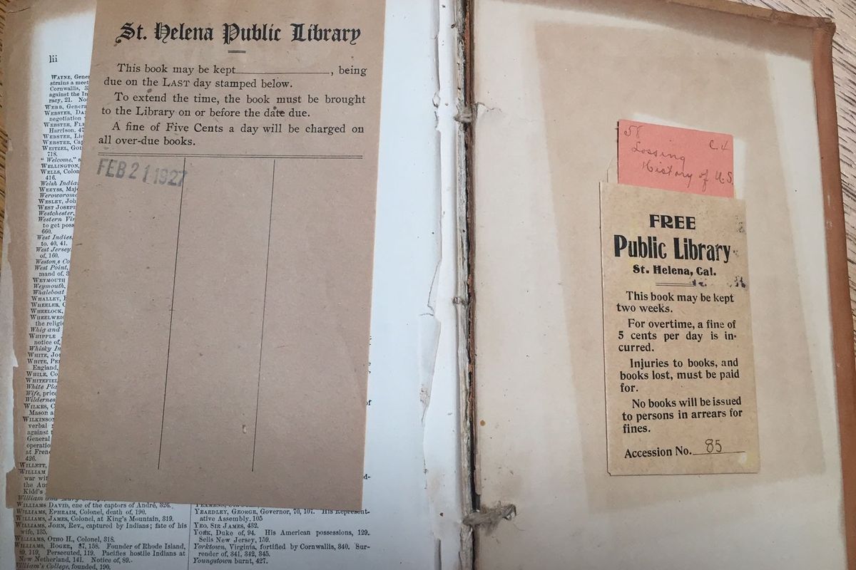 Checked out in 1927, “A Family History of the United States” was returned this month to the St. Helena Public Library.  (Courtesy of St. Helena Public Library)