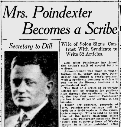 On this day 100 years ago, Elizabeth Gale Poindexter secured a job as a weekly columnist on the same day her husband, a former U.S. senator, was confirmed as ambassador to Peru.  (S-R archives)