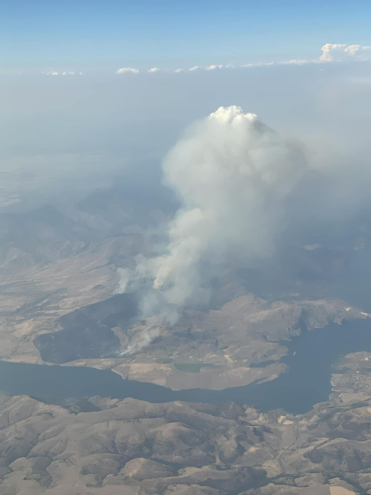 An aerial view of the Swawilla Fire on July 21 north of Lake Roosevelt.   (Northern Rockies Incident Management Team)