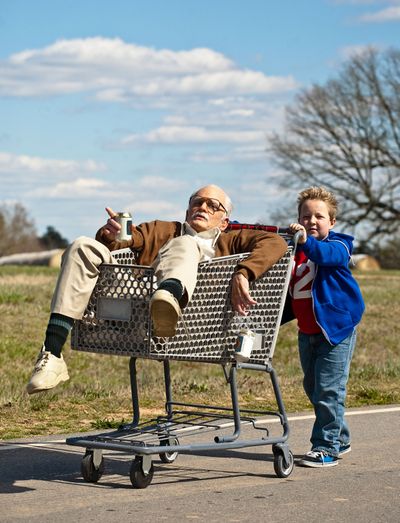 Johnny Knoxville, left, as Irving Zisman and Jackson Nicoll as Billy in “Jackass Presents: Bad Grandpa.”