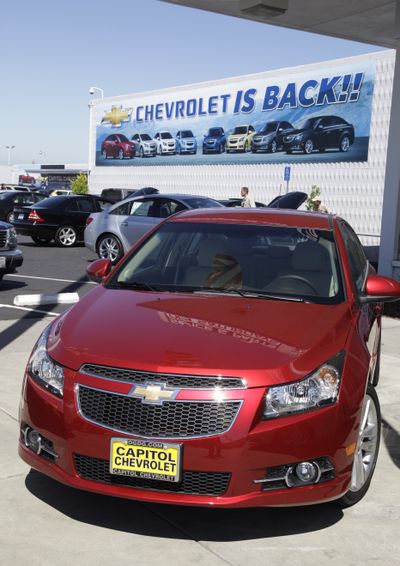 A 2012 Chevrolet Cruze is displayed at a car dealership in San Jose, Calif. (Associated Press)