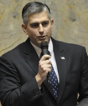 OLYMPIA -- Sen. Mike Baumgartner, R-Spokane, argues for the Senate to change a rule to require super-majority votes to bring a bill with new taxes to the floor for a final vote. (Jim Camden)