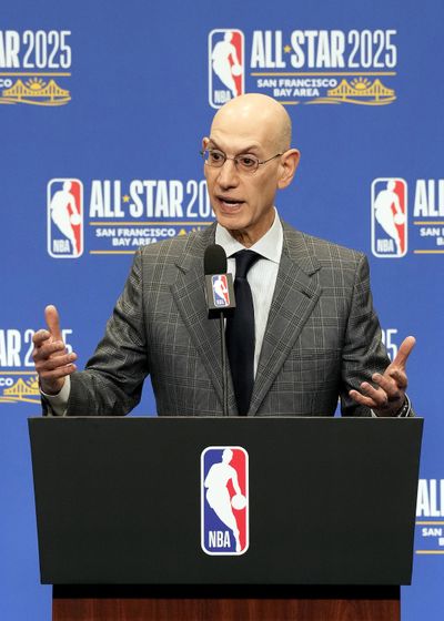 NBA Commissioner Adam Silver speaks to media at a press conference during 2025 NBA All-Star Weekend at Chase Center on Feb.15, 2025, in San Francisco. (Tribune News Service)