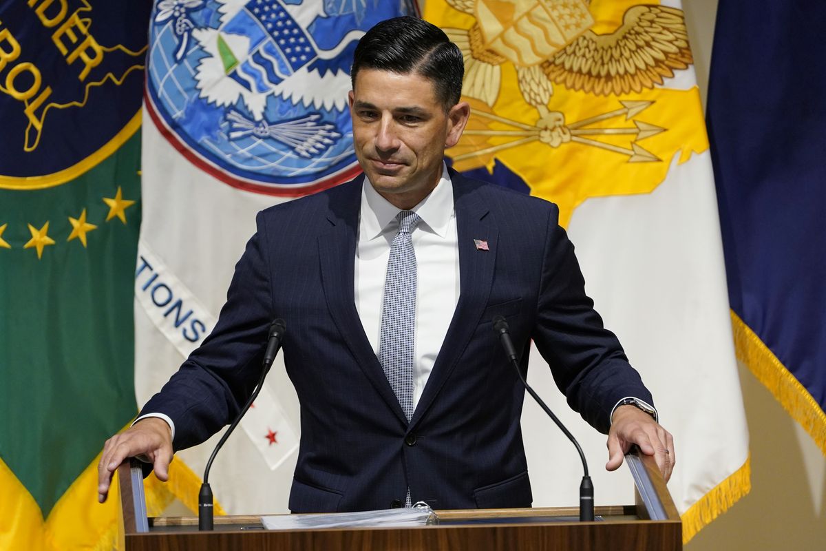 Department of Homeland Security Acting Secretary Chad Wolf speaks during an event at DHS headquarters in Washington, Wednesday, Sept. 9, 2020.  (Susan Walsh)