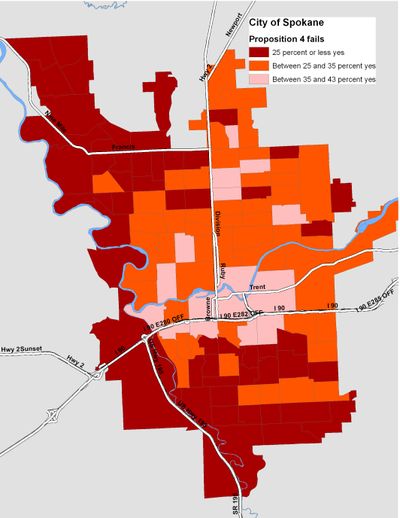 How Spokane voted on Proposition 4, the community bill of rights proposal. (The Spokesman-Review)
