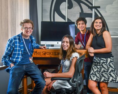 The Spokesman-Review summer high school interns in 2021 were, from left, Jordan Tolley-Turner, Sophia McFarland, Shafiq Moltafet and Grace Sonnichsen. The newspaper is now accepting applications for the summer 2022.  (DAN PELLE/THE SPOKESMAN-REVIEW)