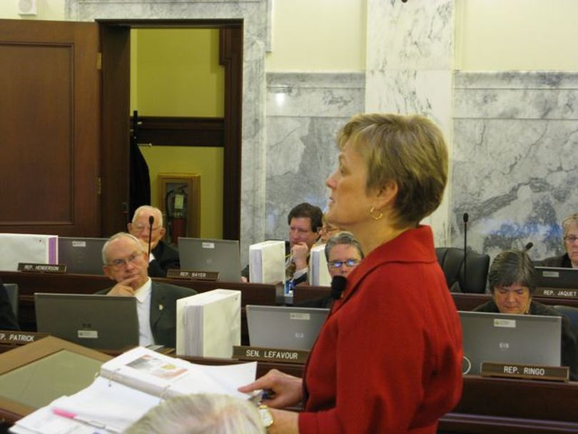 Dene Thomas, president of Lewis-Clark State College, presents her budget to the Joint Finance-Appropriations Committee on Monday morning. (Betsy Russell)