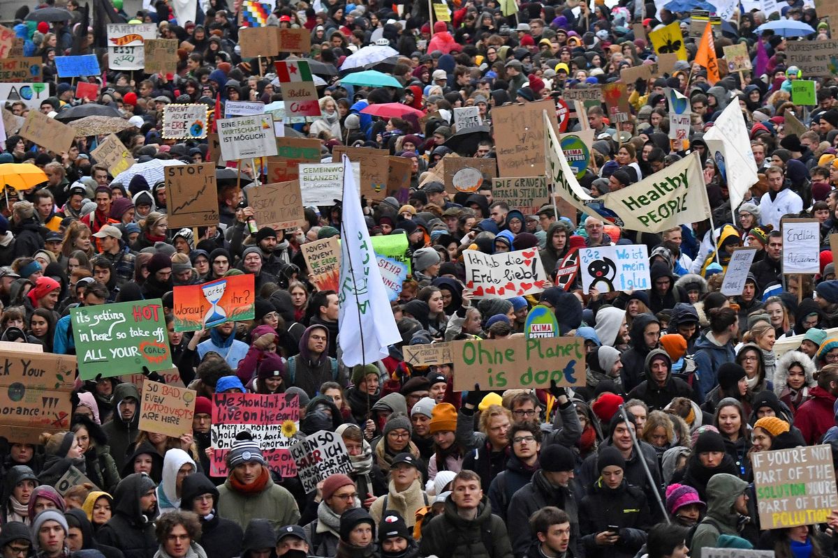 Thousands of demonstrators attend a protest climate strike ralley of the ‘Friday For Future Movement’ in Leipzig, Germany, Friday, Nov. 29, 2019. Cities all over the world have strikes and demonstrations for the climate during this ClimateActionDay. (Jens Meyer / Associated Press)