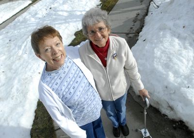 Sharon Akin, left, and Bea Hall are waging a letter-writing campaign for the owner of their housing complex  to adopt a snow-emergency plan that includes money for extra plowing  (J. BART RAYNIAK / The Spokesman-Review)
