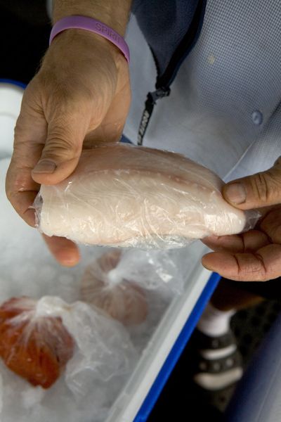 In my hometown, we have a couple (called the Fish Folks) who set up their mobile seafood market once a week in our local co-op parking lot.  (United Feature Syndicate, Inc.)