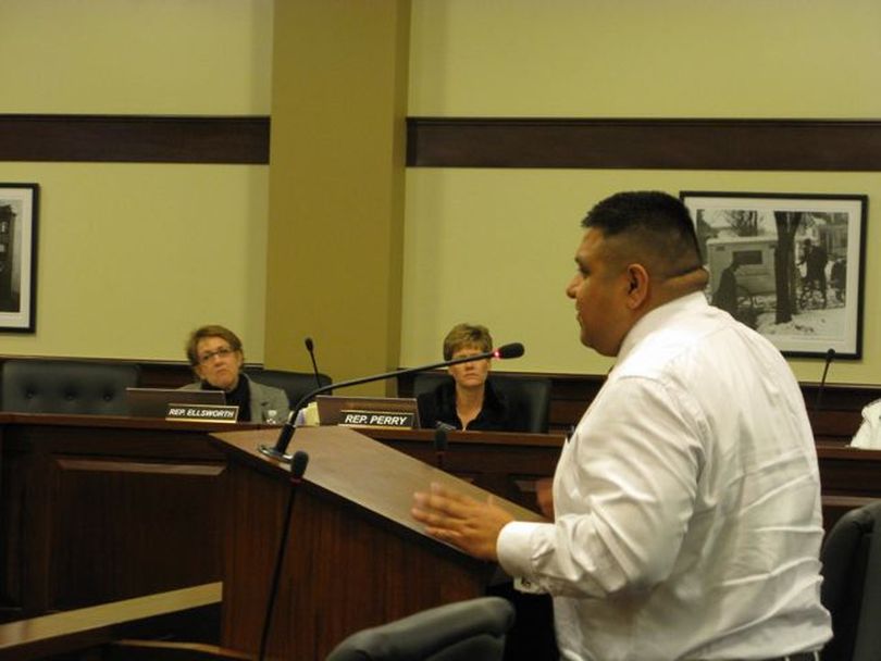 Chief Allan, chairman of the Coeur d'Alene Tribe, speaks in favor of the tribal policing bill on Wednesday. He said the tribe wants to promote respect for the law. (Betsy Russell)