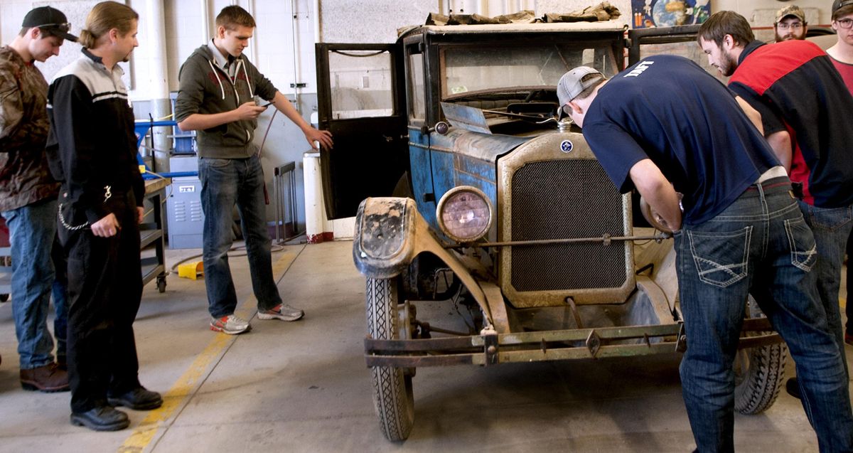 Students at Spokane Community College check out the 1926 Star Wednesday. The car was donated to the college by Ken and Barbara Brown and the rest of the decendants of the Brown family. (Kathy Plonka / The Spokesman-Review)