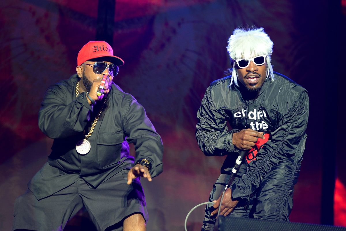 Big Boi, left, and Andre 3000 of Outkast perform during the Firefly Music Festival on June 21, 2014, in Dover, Delaware. Outkast released its debut album, "Southernplayalisticadillacmuzik," in 1994.    (Theo Wargo/Getty Images North America/TNS)