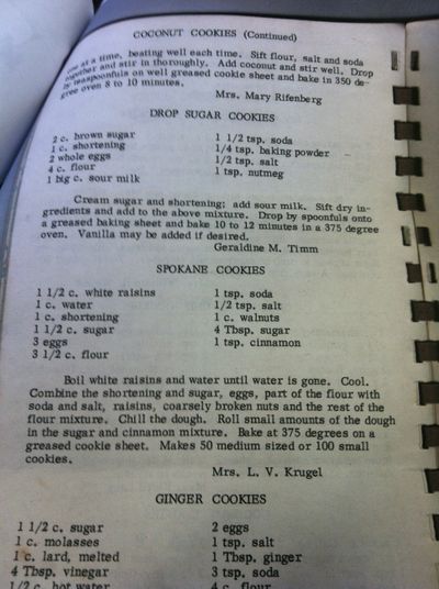 Spokane Cookies from the Woman's Society of Christian Service at the Ninth Street Methodist Church in Three Rivers, Michigan.