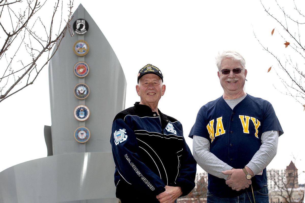 James Grisham, right, served on the USS Constellation in the Beirut harbor in 1982, before the bombing. Dennis McCully, left, served in the Coast Guard, including two tours of duty on the USCGC Polar Star at McMurdo in Antarctica. The two were photographed at Veterans Memorial at the Spokane Arena in Spokane on Tuesday, Nov. 6, 2018. (Kathy Plonka / The Spokesman-Review)