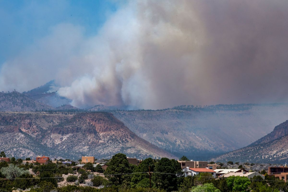 The Cerro Pelado Fire burns in the Jemez Mountains on Friday, April 29, 2022 in Cochiti, N.M.. (Robert Browman)