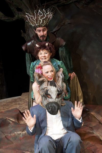 From top, Damon Mentzer, Kathie Doyle-Lipe, Kristin McKernan and Brian Cheney star in Spokane Civic Theatre’s production of “Shakespeare in Hollywood.” (Colin Mulvany / The Spokesman-Review)
