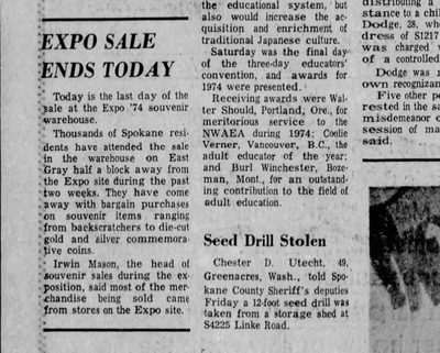 Thousands of people had already thronged a warehouse to buy leftover Expo ‘74 merchandise, The Spokesman-Review reported on Nov. 17, 1974. They came away with bargains on everything “from backscratchers to die-cut gold and silver commemorative coins.”  (Spokesman-Review archives)