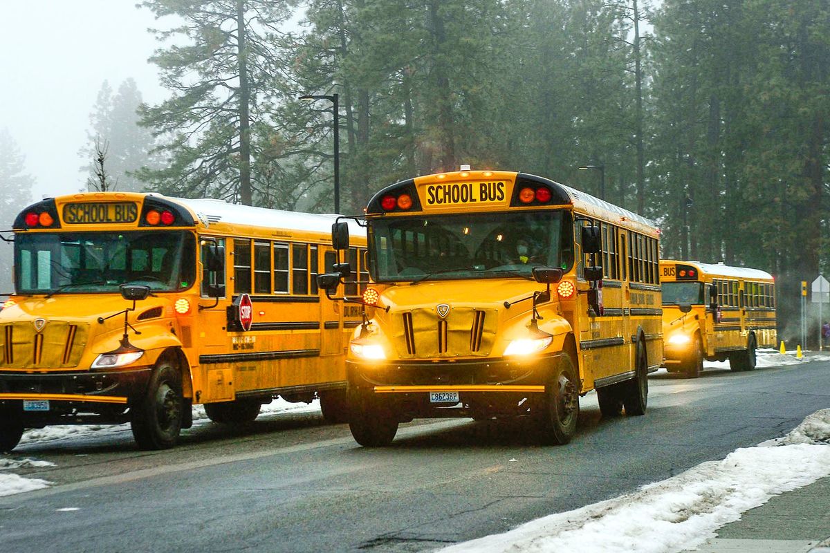 Durham has provided busing services to Spokane Public Schools for 13 years. Struggles during the pandemic has SPS looking at different options to solve problems in getting children to class on time.   (Liz Kishimoto/The Spokesman-Revi)