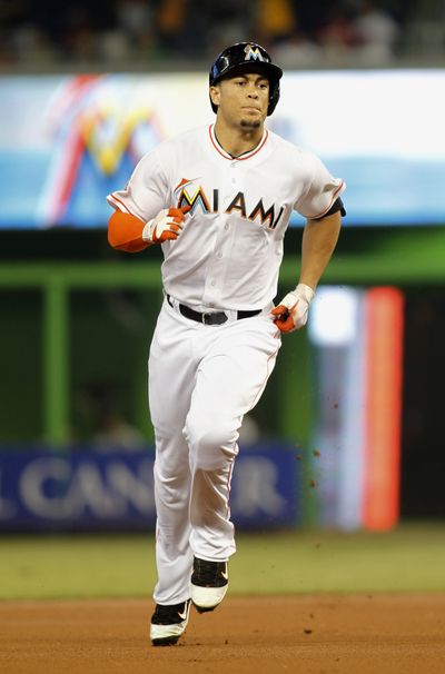 Miami’s Giancarlo Stanton was on the DL for five weeks. (Associated Press)
