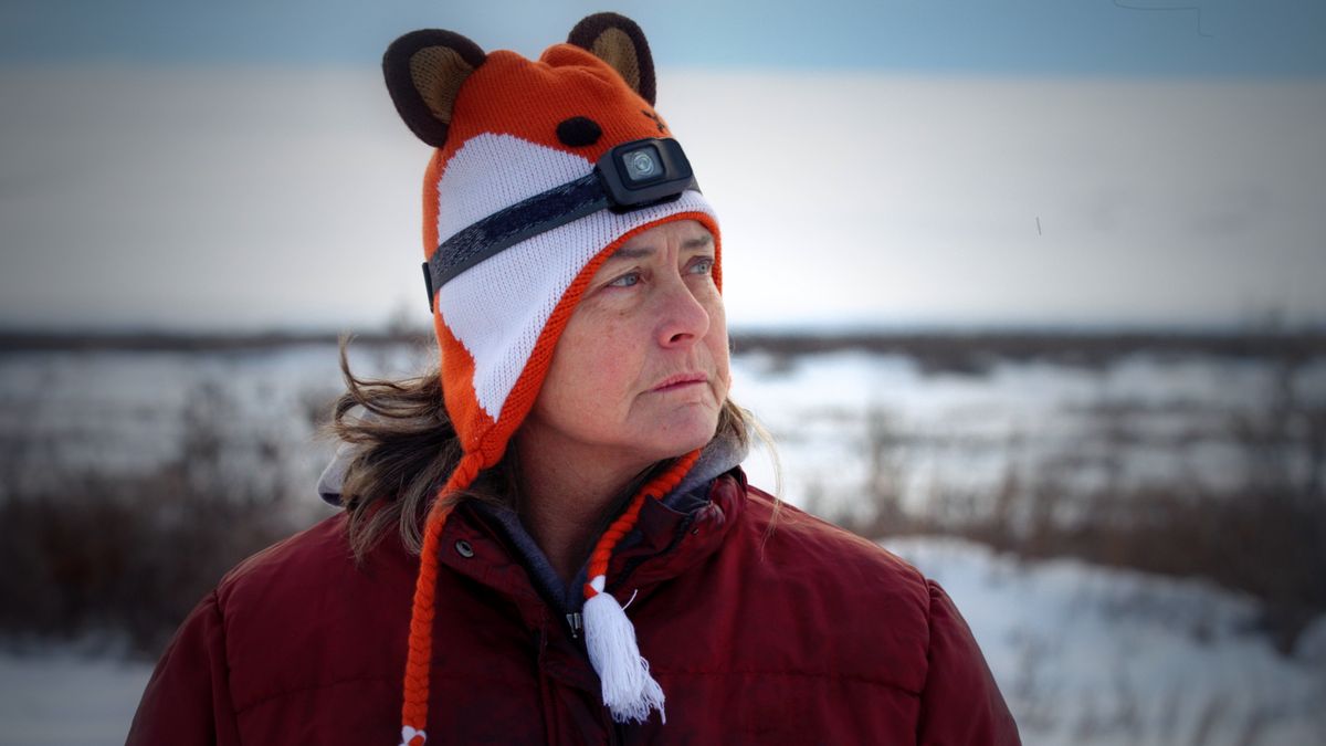 Sue Aikens in the winter season at her camp from her show “Life Below Zero.”  (Michael Cheeseman/BBC Studios)