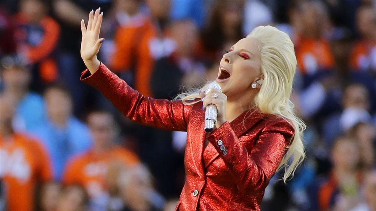 Lady Gaga sings the national anthem before Super Bowl 50 at Levi