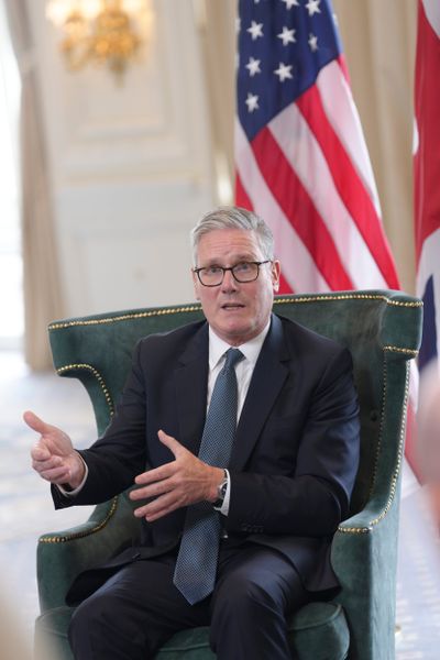 FILE -- British Prime Minister Keir Starmer speaks during a meeting with President Donald Trump in Turnberry, Scotland, on Monday, July 28, 2025. With the right-wing populist Reform UK party headed by Nigel Farage posting significant gains in local elections, Starmer took responsibility for large Labour Party losses on May 8, 2026, saying that he would 