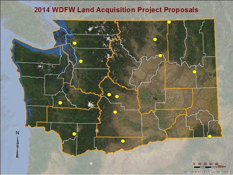 Land acquisitions being considered by the Washington Department of Fish and Wildlife in 2015-17. (Washington Fish and Wildlife Department)