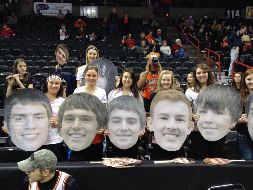 Pomeroy fans show support for their team before the first game of the state B basketball tournament Thursday morning. (Dan Pelle)