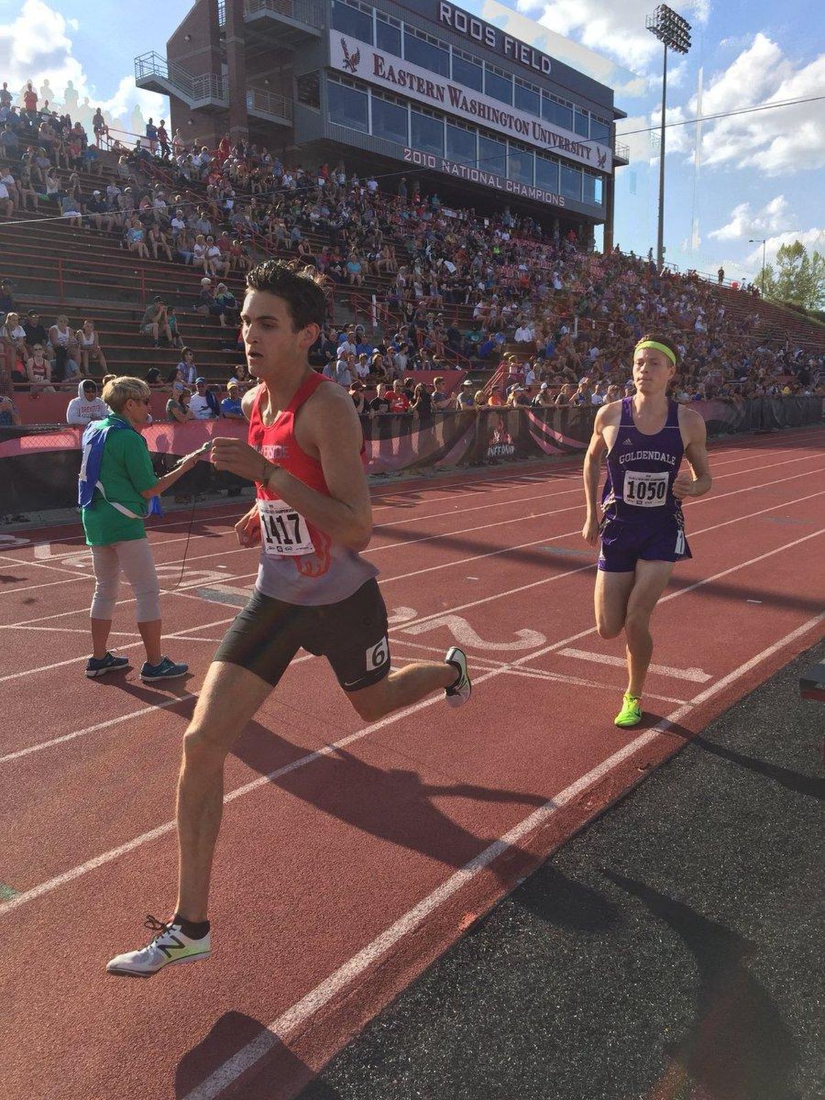 Riverside senior Ben Shaw won the 1A boys 1,600-meter run at the Washington State 1A/2B/1B track and field championships at Roos Field in Cheney on Thursday. (@wiaawa / Twitter)