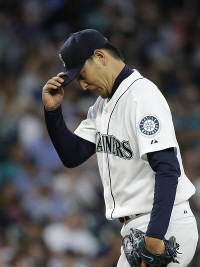 M’s Hisashi Iwakuma gave up six runs in 5 2/3 innings. (Associated Press)