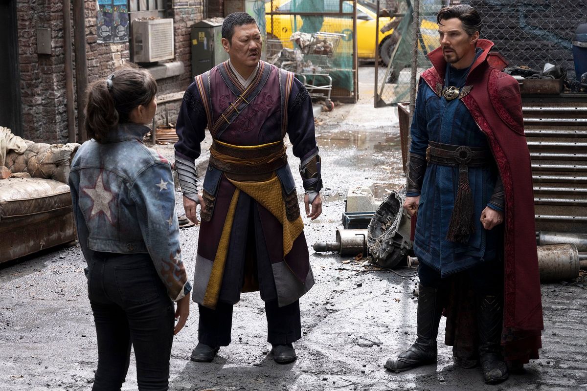 Xochitl Gomez, Benedict Wong and Benedict Cumberbatch star in director Sam Raimi’s “Doctor Strange in the Multiverse of Madness.”  (Jay Maidment/Marvel Studios)