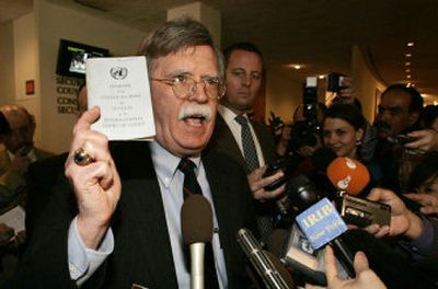 
John Bolton, U.S. ambassador to the United Nations, announces an agreement for a statement to be adopted by the Security Council on Iran's nuclear program.
 (Associated Press / The Spokesman-Review)