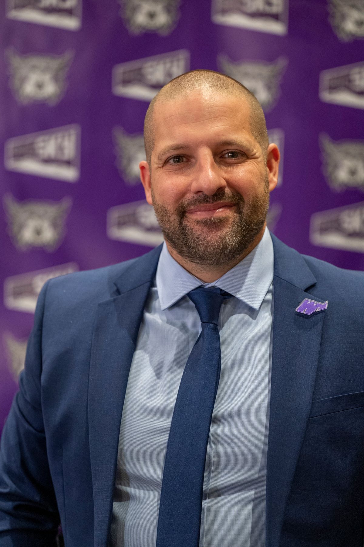 Weber State University head football coach Mickey Mental talks to members of the media at the Big Sky Conference media day Monday, July 24, 2023 at the Northern Quest Casino in Airway Heights, Washington.  (Jesse Tinsley/THE SPOKESMAN-REVI)