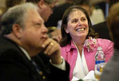 
Spokane Valley Mayor Diana Wilhite laughs as she is introduced before her state of the city address at a Chamber of Commerce luncheon. 
 (Holly Pickett / The Spokesman-Review)