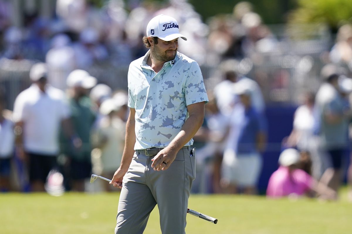 Peter Uihlein reacts after missing a putt on the 17th green during the final round of the PGA Zurich Classic golf tournament at TPC Louisiana in Avondale, La., Sunday, April 25, 2021.  (Associated Press)