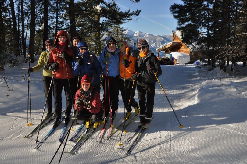 At the Rendezvous Hut on a very crisp 2011 New Year's Day morning: Linda, Joe, Tom, Martha and Hannah Koeske join Meredith, Brook and Hillary Landers. (Rich Landers)